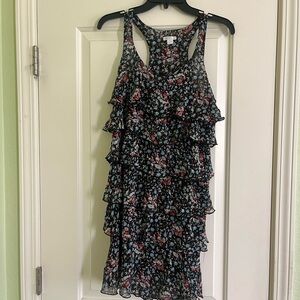 Black Floral Ruffle Tank Dress with Racerback